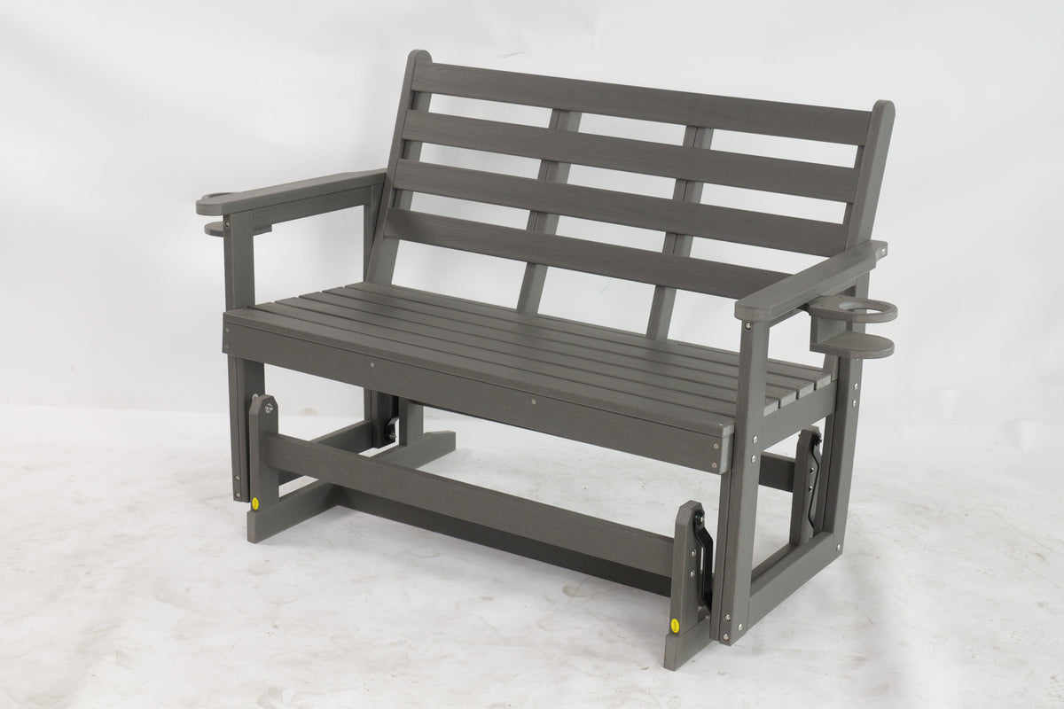 HDPE Patio Glider, Poly Lumber Weather-Resistant Outdoor Glider Bench, for Patio, Porch, Yard (Gray, 2-Seater)