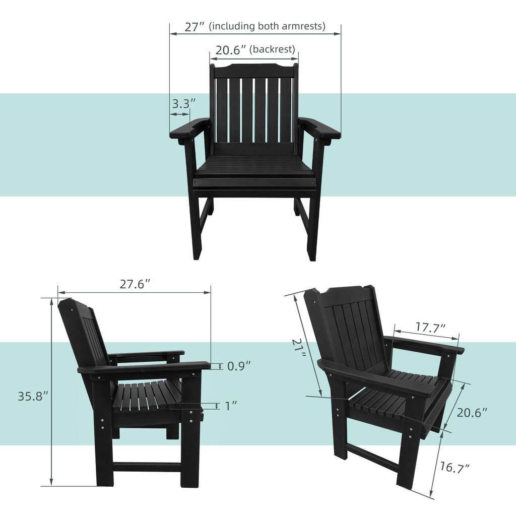 HDPE Patio Dining Chair, Outdoor Chair with 18/8 Stainless Steel Hardware, Heavy Duty 600 LBS, for Outdoor Patio Garden Yard (Carbon Black)
