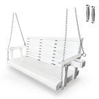 Wooden Porch Swing 3-Seater, High Backrest and Deep Seat, Bench Swing with Cupholders, Hanging Chains and 7mm Springs, Heavy Duty 880 LBS, for Outdoor Patio Garden (Pure White, 5 FT Extra Large)