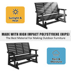 HIPS Patio Glider with Cup Holders, Durable Poly Lumber Material, All-Weather Resistant, High Backrest and Deep Contoured Seat, Ladder Back, Heavy Duty 900 LB, for Outdoor, Patio (Black, 3-Seat)