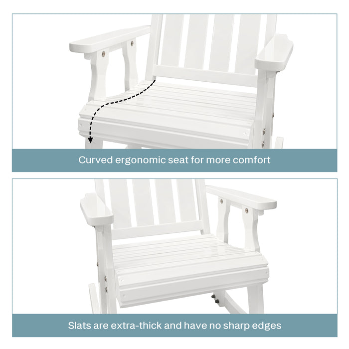 Fortune Candy Wooden Rocking Chair with Comfortable Backrest Inclination, High Backrest and Deep Contoured Seat, Solid Fir Wood, Heavy Duty 600 LBS, for Backyard, Porch and Patio (PU White)