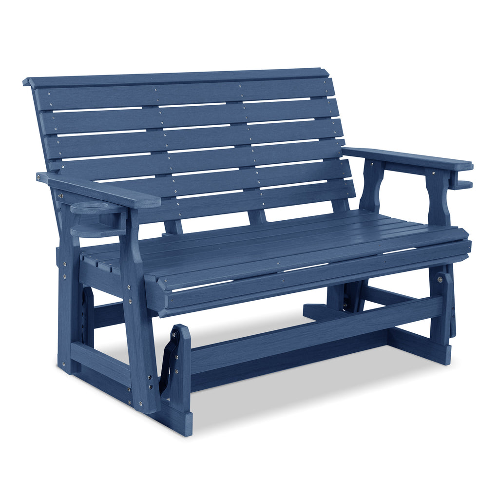 HDPE Patio Glider, Poly Lumber Weather-Resistant Outdoor Glider Bench, for Patio, Porch, Yard,  (Navy Blue, 2-Seater)