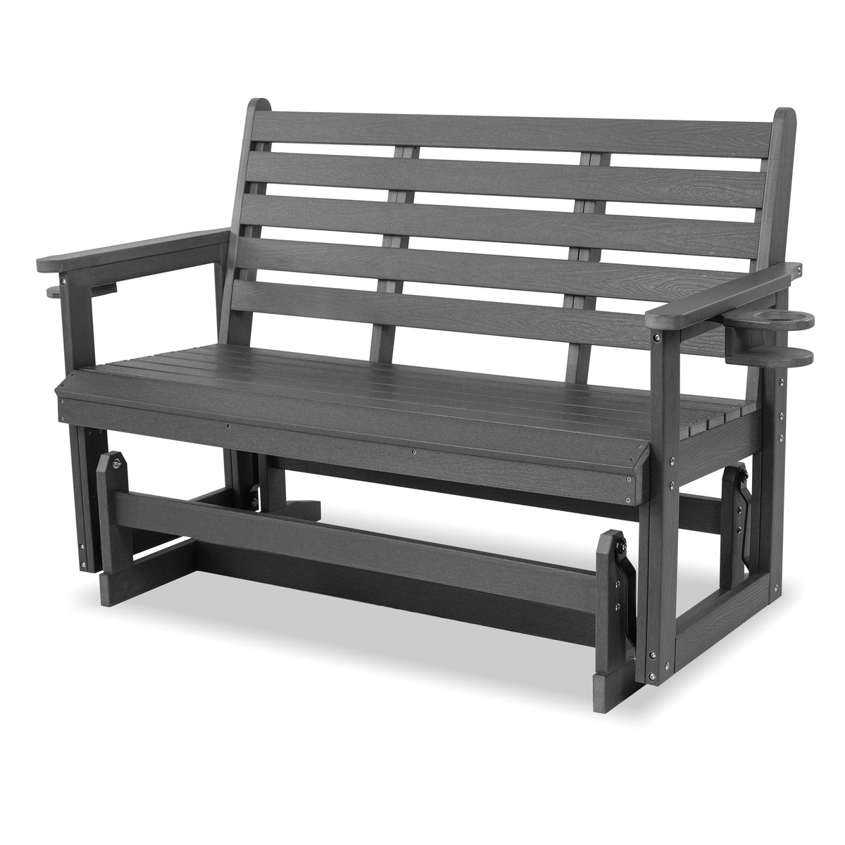 HDPE Patio Glider, Poly Lumber Weather-Resistant Outdoor Glider Bench, for Patio, Porch, Yard (Gray, 3-Seater)