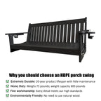 HDPE 3-Seater Porch Swing, 5-Feet Bench Swing with Foldable Cup Holders,18/8 Stainless Steel Hardware, High Backrest and Deep Contoured Seat (Black, 5-feet)