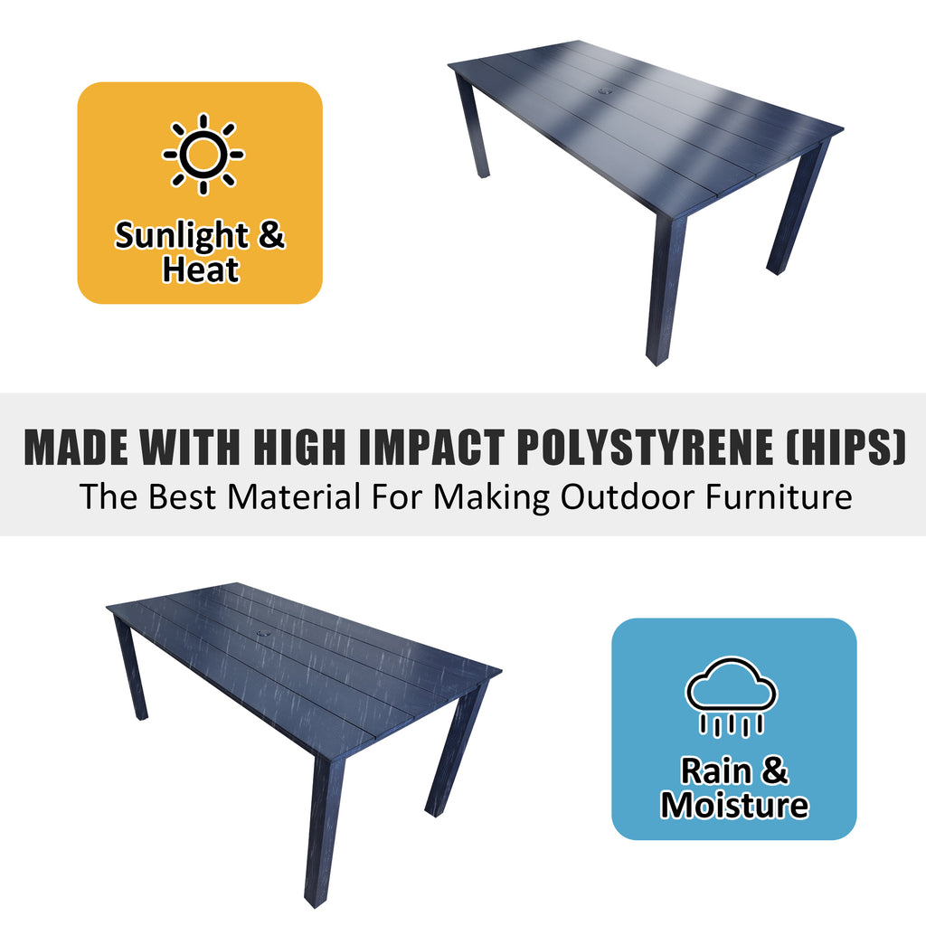 Modern HDPE Patio Dining Set, Poly Lumber Table and Chair, with Umbrella Hole, Weather Resistant, for Outdoor, Yard, Lawn (5 Piece, Navy Blue)