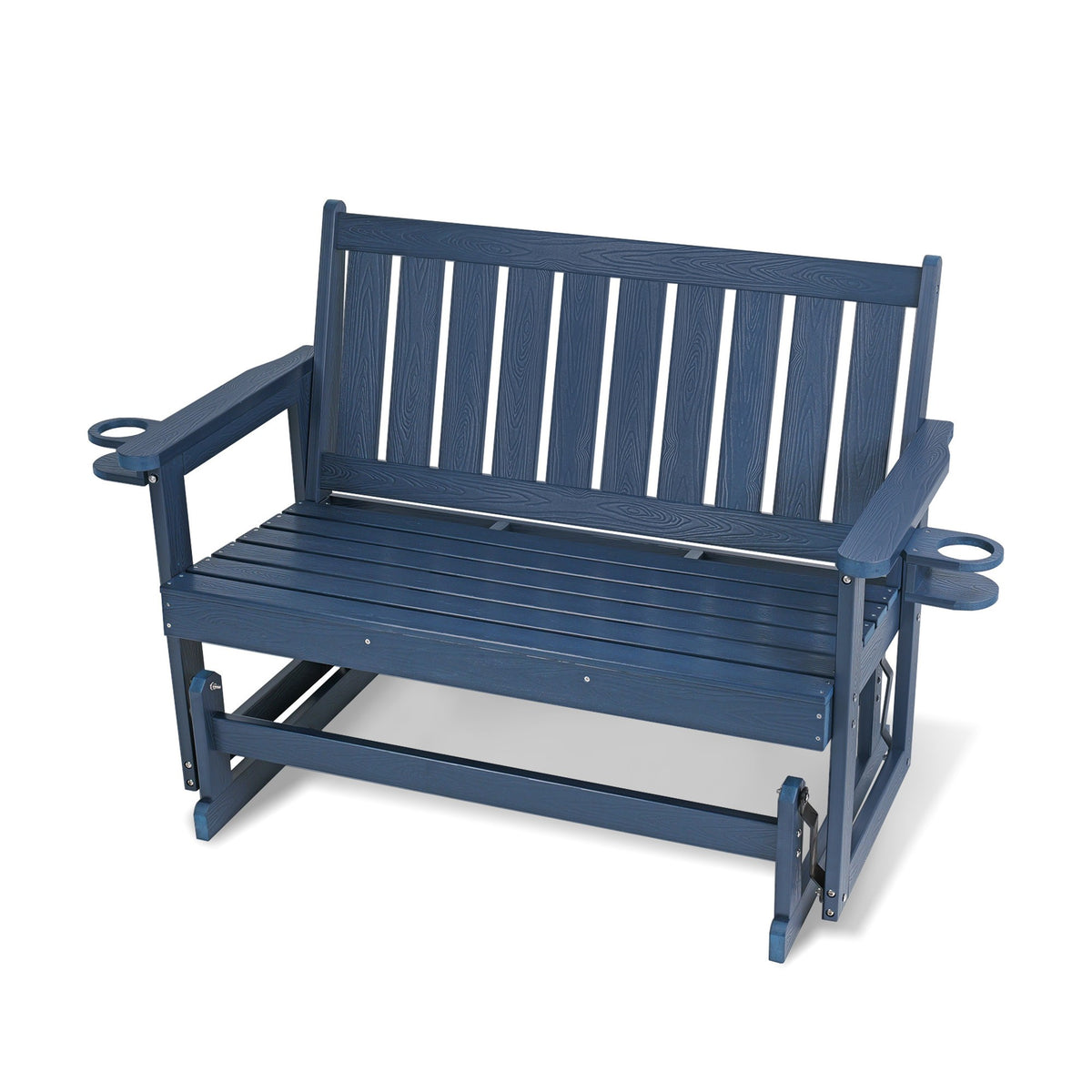Poly Lumber Patio Glider, HIPS Material Weather-Resistant Swing Bench for Outdoor Porch Garden (Navy Blue, 2-Seater)