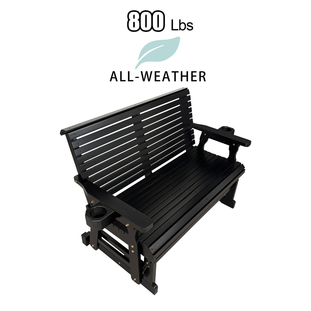 Fortune Candy Patio Glider with Cup Holders, High Roll Back and Deep Contoured Seat,Heavy Duty 800 Lb (Black, 2-Seater)