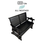 Fortune Candy Patio Glider with Cup Holders, High Roll Back and Deep Contoured Seat,Heavy Duty 800 Lb (Black, 2-Seater)