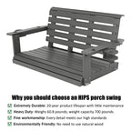 Poly Lumber 2-Seat Porch Swing, HIPS 4-Feet Bench Swing with Foldable Cup Holders,18/8 Stainless Steel Hardware, High Backrest and Deep Contoured Seat (Gray, 4-feet)