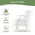 HIPS Patio Glider with Cup Holders, Durable Poly Lumber Material, All-Weather Resistant, High Backrest and Deep Contoured Seat, Heavy Duty 900 LB, for Outdoor, Porch, Patio (Ivory White, 3-Seat)