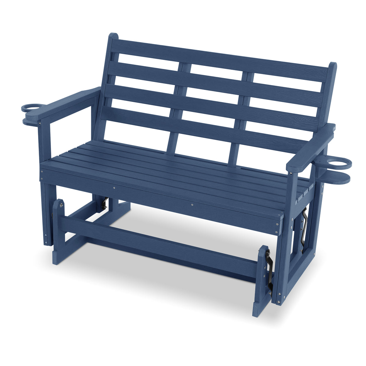 HDPE Patio Glider, Poly Lumber Weather-Resistant Outdoor Glider Bench, for Patio, Porch, Yard (Navy Blue, 2-Seater)