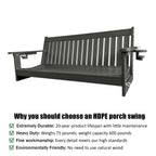 HDPE 3-Seater Porch Swing, 5-Feet Bench Swing with Foldable Cup Holders,18/8 Stainless Steel Hardware, High Backrest and Deep Contoured Seat (Gray, 5-feet)