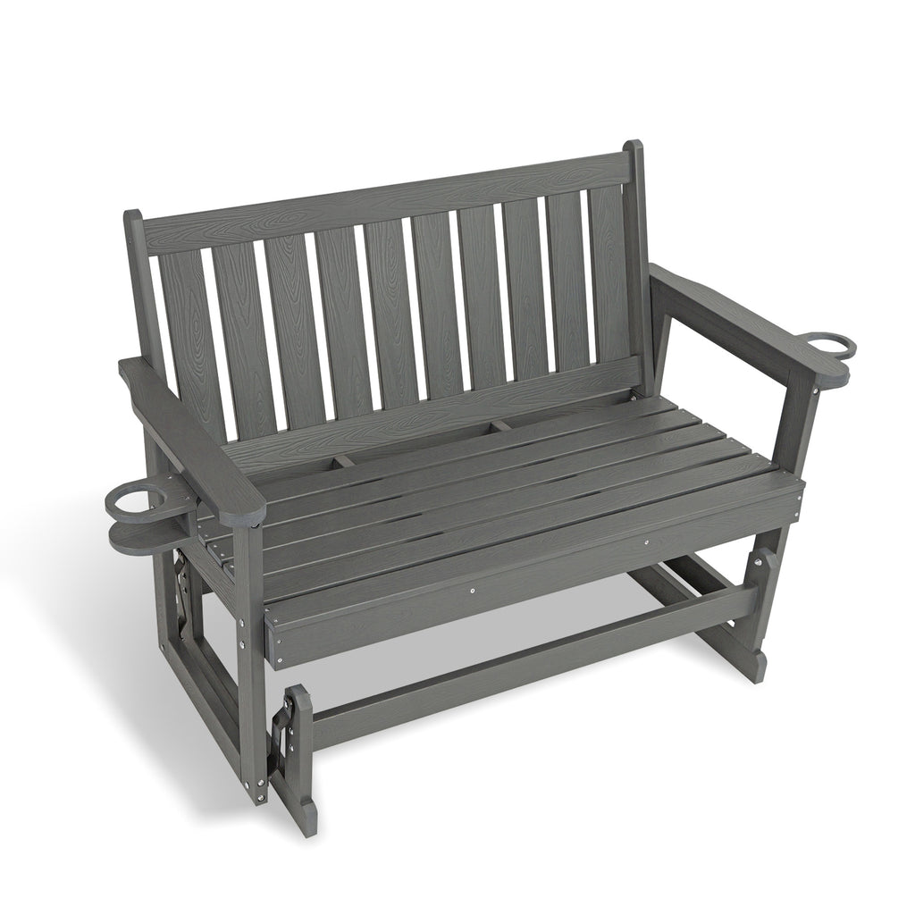 Poly Lumber Patio Glider, HIPS Material Weather-Resistant Swing Bench for Outdoor Porch Garden, Gray