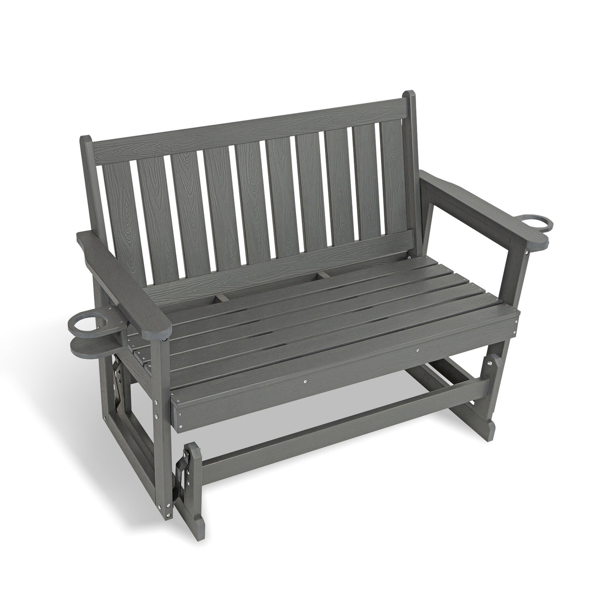 Poly Lumber Patio Glider, HIPS Material Weather-Resistant Swing Bench for Outdoor Porch Garden, Gray
