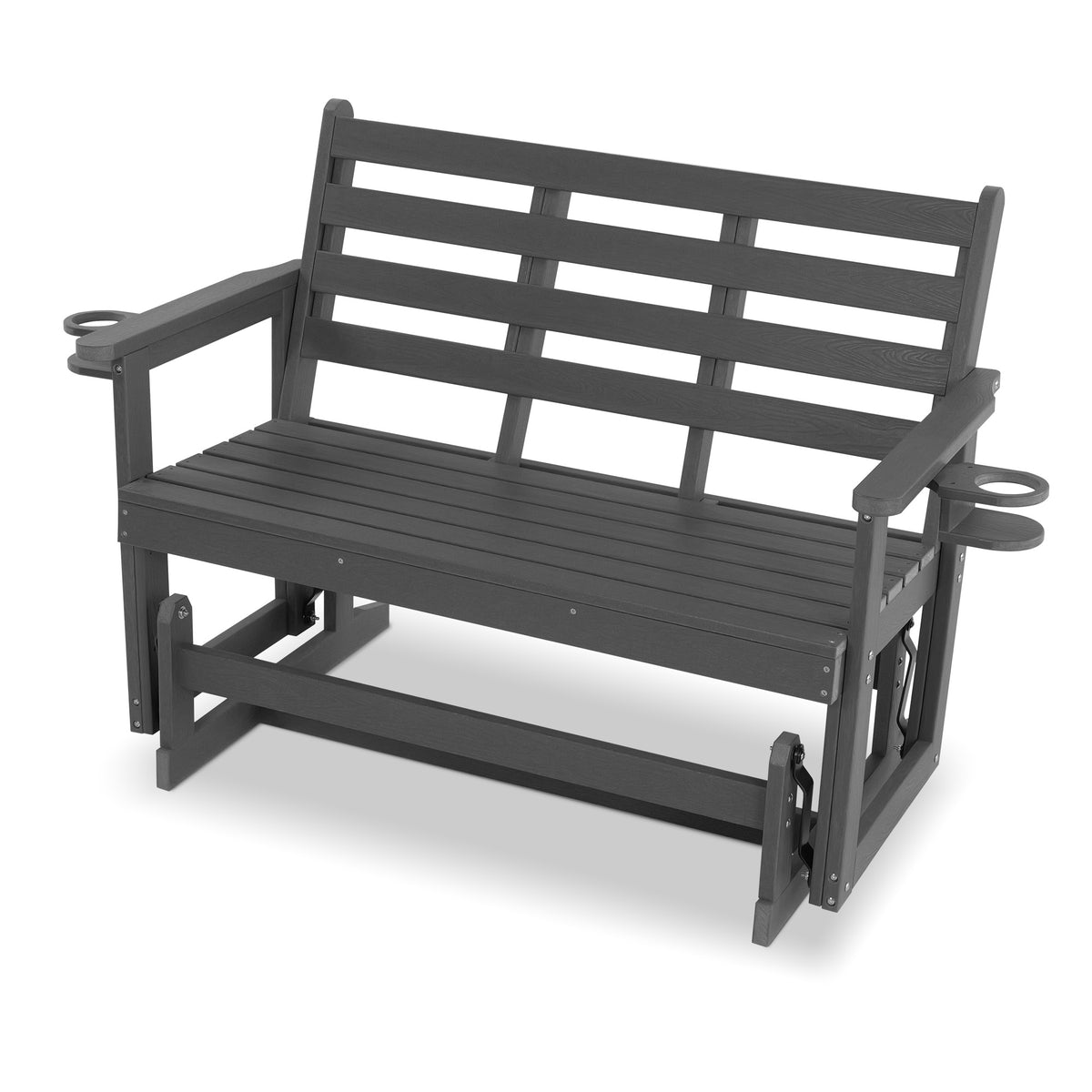 HDPE Patio Glider, Poly Lumber Weather-Resistant Outdoor Glider Bench, for Patio, Porch, Yard (Gray, 2-Seater)