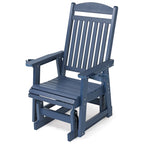 Poly Lumber Patio Glider for One Person, with Cup Holders, High Backrest and Deep Contoured Seat, HIPS Material, All-Weather Resistant, Heavy Duty 700 LBS (Navy Blue)