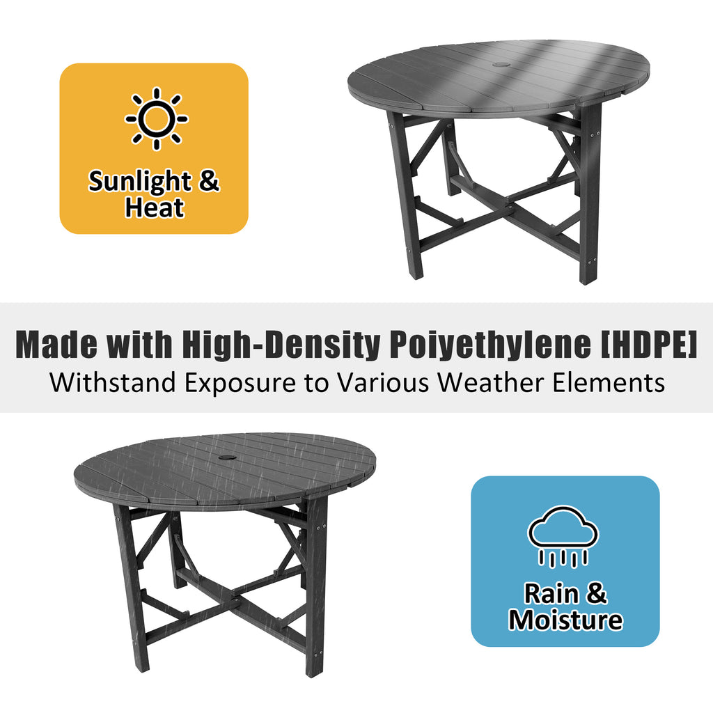 HDPE Patio Round Table 43 " All-Weather Outdoor Dining Table for Garden,Patio,Backyard