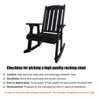 Wooden Rocking Chair with Comfortable Backrest Inclination, High Backrest and Deep Contoured Seat, Solid Fir Wood, Heavy Duty 600 LBS, for Backyard, Porch and Patio (Black PU)