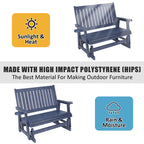 HIPS Patio Glider with Cup Holders, Durable Poly Lumber Material, All-Weather Resistant, High Backrest and Deep Contoured Seat, Heavy Duty 900 LB, for Outdoor, Porch, Patio (Navy Blue, 2-Seat)
