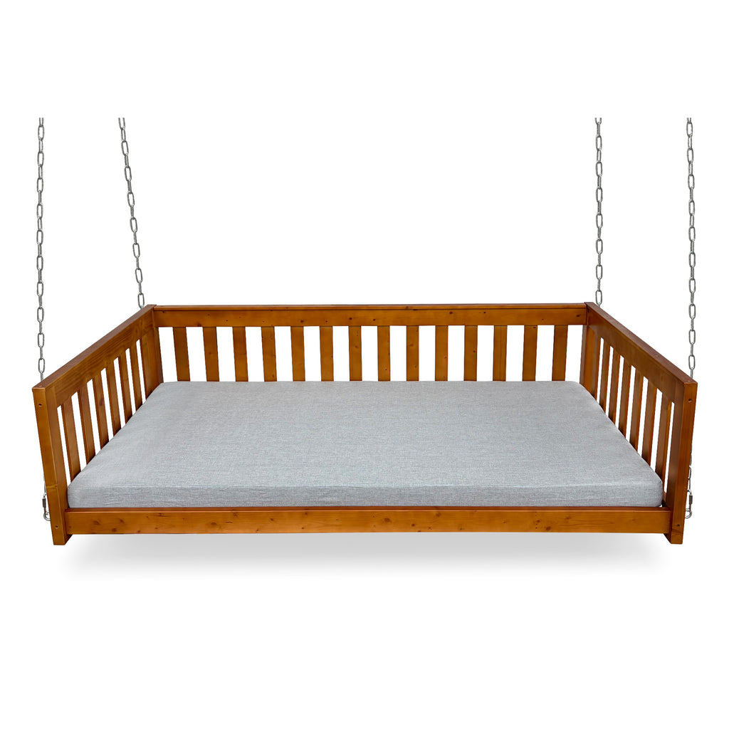 6 FT Wooden Porch Swing Bed with Thick Cushion – Outdoor Hanging Daybed for Patio or Porch, Solid Fir Wood Frame, Heavy Duty 1000 LBS