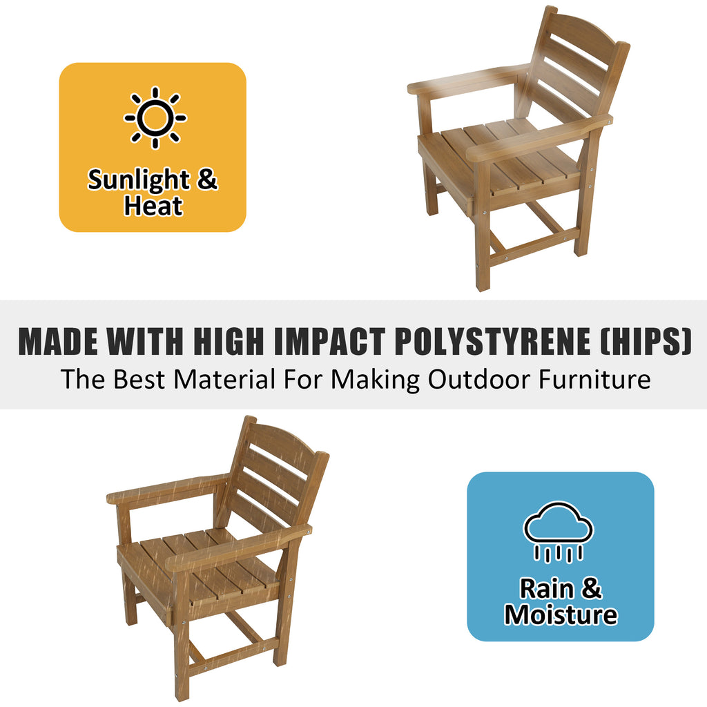 Poly Lumber Patio Dining Chair Set of Two, HIPS Outdoor Ladder Back Chair, Weather Resistant (Teak Tone, 2 Piece)