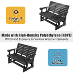 HDPE Patio Glider, Poly Lumber Weather-Resistant Outdoor Glider Bench, for Patio, Porch, Yard,  (Black, 2-Seater)