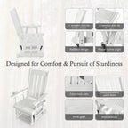 Wooden Patio Glider for One Person, with High Back and Deep Contoured Seat, Solid Fir Wood, Heavy Duty 600 LBS (Slat Back, White)