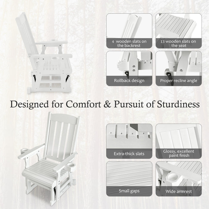 Wooden Patio Glider for One Person, with High Back and Deep Contoured Seat, Solid Fir Wood, Heavy Duty 600 LBS (Slat Back, White)