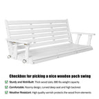Wooden Porch Swing, Ergonomic Seat, Bench Swing with Hanging Chains and 7mm Springs, Heavy Duty 800 LBS, for Outdoor Patio Garden Yard (White, 3-Seater Extra Large)