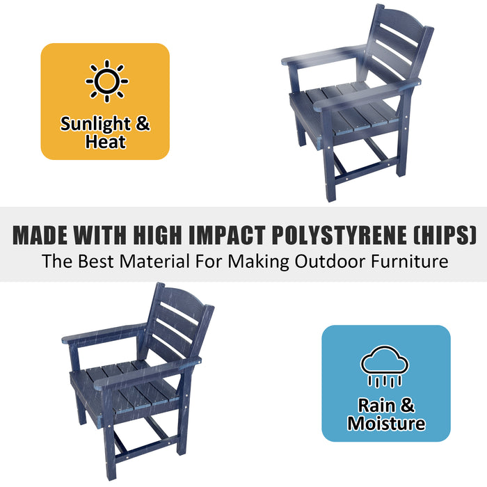 Poly Lumber Patio Dining Set, HIPS Outdoor 36.2-Inches Dining Table and Ladder Back Chairs, with Umbrella Hole, Weather Resistant (5 Piece, Navy Blue)
