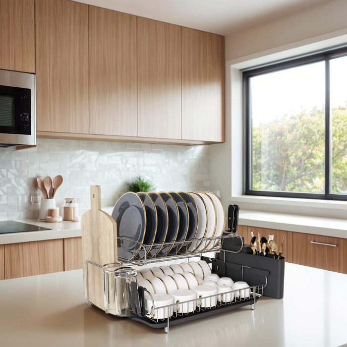 Stainless Steel 18.89'' Width Multifunctional 2-Tier Dish Drying Rack