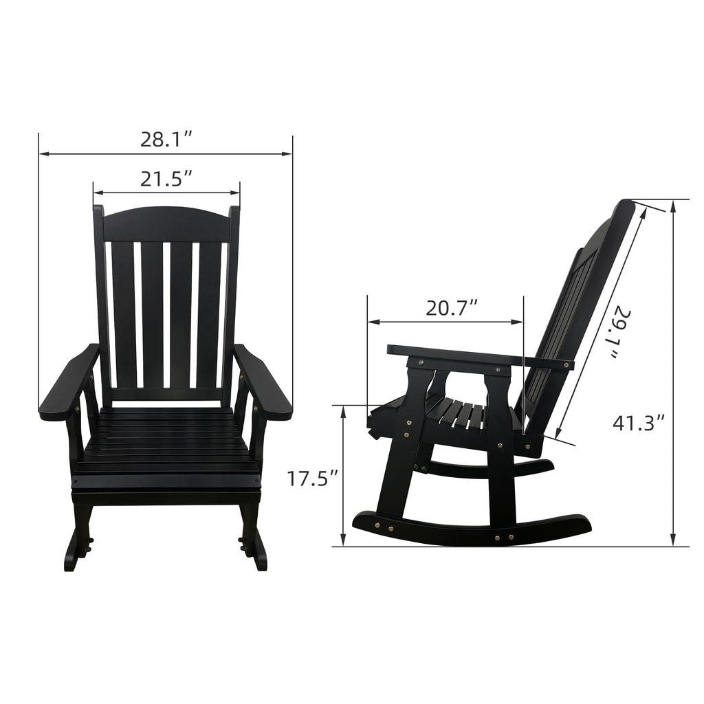 Fortune Candy Wooden Patio Rocking Chair with Comfortable Backrest Inclination, High Backrest and Deep Contoured Seat, Solid Fir Wood, Heavy Duty 600 LBS (Black, 2 Pieces)