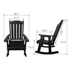 Fortune Candy Wooden Patio Rocking Chair with Comfortable Backrest Inclination, High Backrest and Deep Contoured Seat, Solid Fir Wood, Heavy Duty 600 LBS (Black, 2 Pieces)
