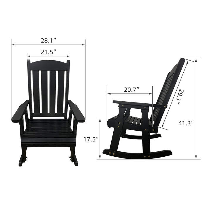 Fortune Candy Wooden Patio Rocking Chair with Comfortable Backrest Inclination, High Backrest and Deep Contoured Seat, Solid Fir Wood, Heavy Duty 600 LBS (Black, 2 Pieces)