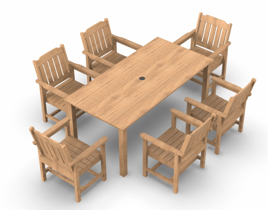 Outdoor HIPS Dining Table Set, 7-Piece Outdoor Dining Table Sets with Umbrella Hole Cut-Out Table and 6 Chairs, Model 1