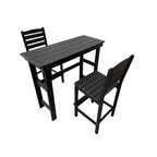 HDPE Patio Bar Set, Outdoor Bar Stools with Table, Weather Resistant, for Poolside, Garden, Yard, Balcony (Black, 2 Piece - with Backrest)