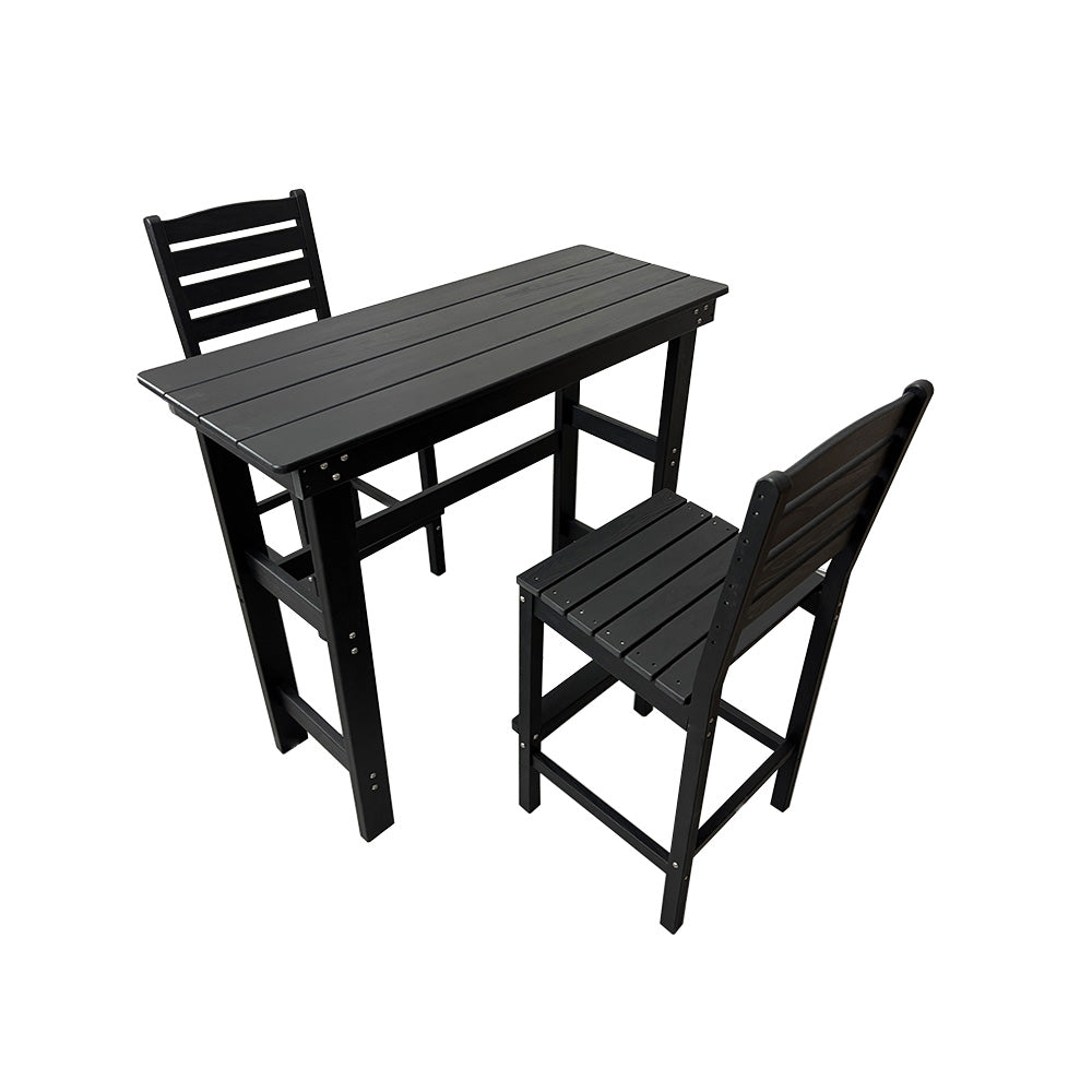 HDPE Patio Bar Set, Outdoor Bar Stools with Table, Weather Resistant, for Poolside, Garden, Yard, Balcony (Black, 3 Piece with Backrest)