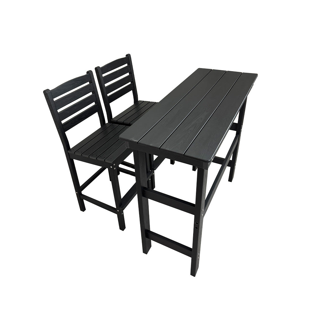 HDPE Patio Bar Set, Outdoor Bar Stools with Table, Weather Resistant, for Poolside, Garden, Yard, Balcony (Black, 3 Piece with Backrest)