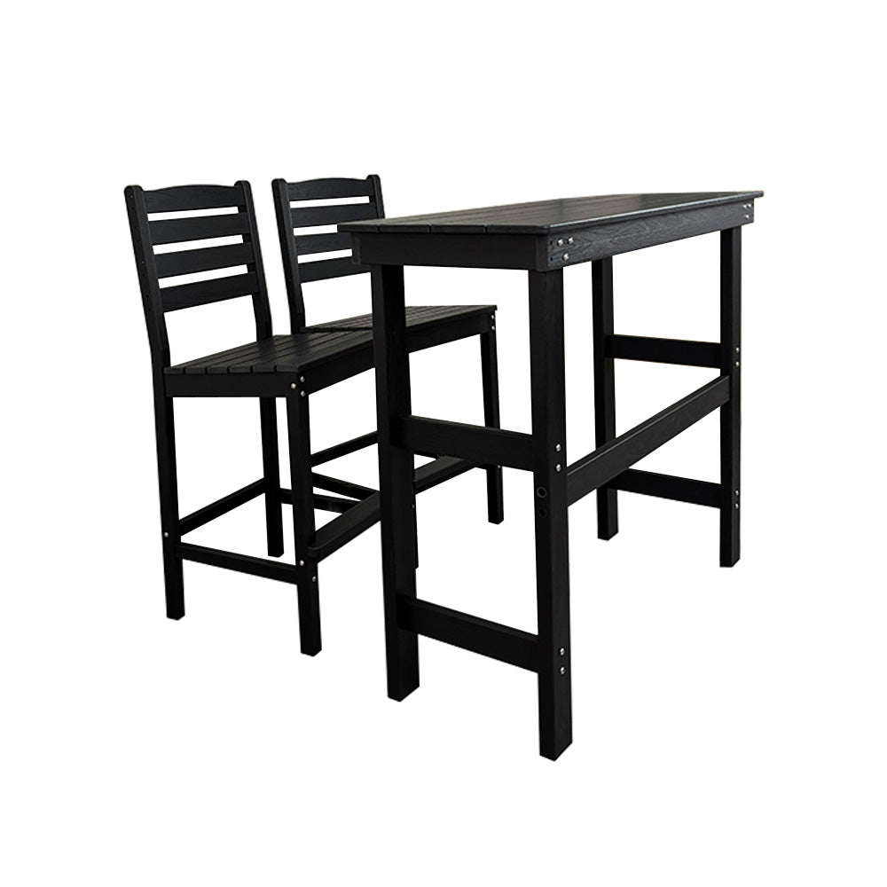 HDPE Patio Bar Set, Outdoor Bar Stools with Table, Weather Resistant, for Poolside, Garden, Yard, Balcony (Black, 2 Piece - with Backrest)