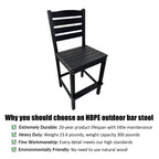 HDPE Patio Bar Set, Outdoor Bar Stools with Table, Weather Resistant, for Poolside, Garden, Yard, Balcony (Black, 2 Piece - with Backrest)