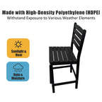 HDPE Patio Bar Set, Outdoor Bar Stools with Table, Weather Resistant, for Poolside, Garden, Yard, Balcony (Black, 2 Piece - with Backrest)