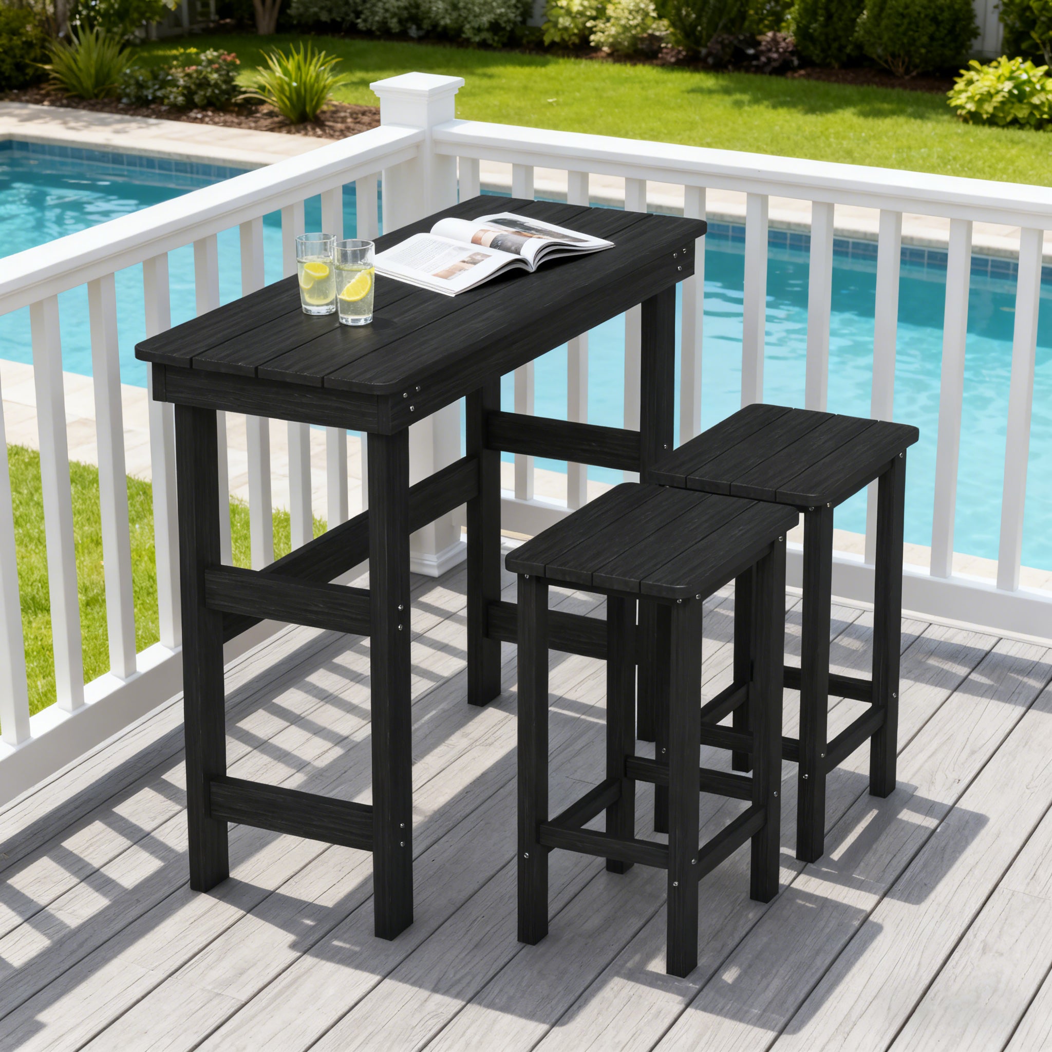 HDPE Patio Bar Set, Outdoor Bar Stools with Table, Weather Resistant, for Poolside, Garden, Yard, Balcony (3 Piece)