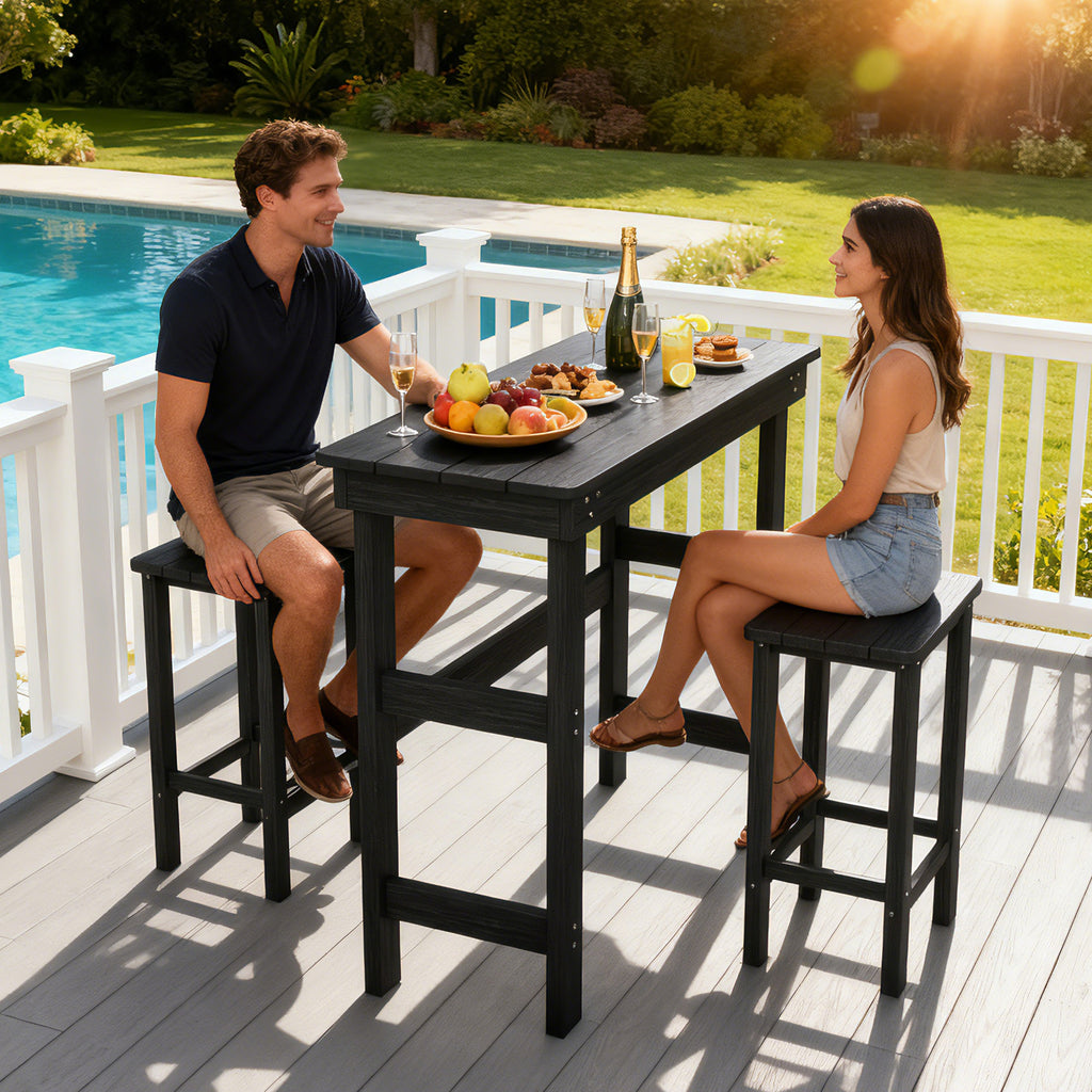 HDPE Patio Bar Set, Outdoor Bar Stools with Table, Weather Resistant, for Poolside, Garden, Yard, Balcony (3 Piece)