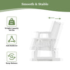 HIPS Patio Glider with Cup Holders, Durable Poly Lumber Material, All-Weather Resistant, High Backrest and Deep Contoured Seat, Heavy Duty 900 LB, for Outdoor, Porch, Patio (White, 2-Seat)