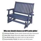 HIPS Patio Glider with Cup Holders, Durable Poly Lumber Material, All-Weather Resistant, High Backrest and Deep Contoured Seat, Heavy Duty 900 LB, for Outdoor, Porch, Patio (Navy Blue, 2-Seat)