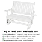 HIPS Patio Glider with Cup Holders, Durable Poly Lumber Material, All-Weather Resistant, High Backrest and Deep Contoured Seat, Heavy Duty 900 LB, for Outdoor, Porch, Patio (White, 2-Seat)
