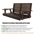 Wooden Porch Swing 2-Seater, High Backrest and Deep Seat, Bench Swing with Cupholders, Hanging Chains and 7mm Springs, Heavy Duty 880 LBS, for Outdoor Patio Garden (Deep Brown, 4.5 feet Extra-Large)