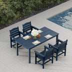 Poly Lumber Patio Dining Set, HIPS Outdoor Dining Table and Chairs, with Umbrella Hole, Weather Resistant (5 Piece, Navy Blue)