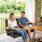 Wooden Porch Swing 2-Seater, High Backrest and Deep Seat, Bench Swing with Cupholders, Hanging Chains and 7mm Springs, Heavy Duty 880 LBS, for Outdoor Patio Garden (Deep Brown, 4.5 feet Extra-Large)