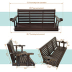 Fortune Candy Extended 3-Seater Wooden Porch Swing with Seat Cushion, Cup Holders, Hanging Chains and 7mm Springs, Heavy Duty 880 LBS (Deep Brown, 5.5 FT)